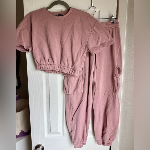 ZARA Matching Sweat Set Cargo Joggers Sweatshirt Top Two Piece Loungewear Set M - Picture 1 of 9